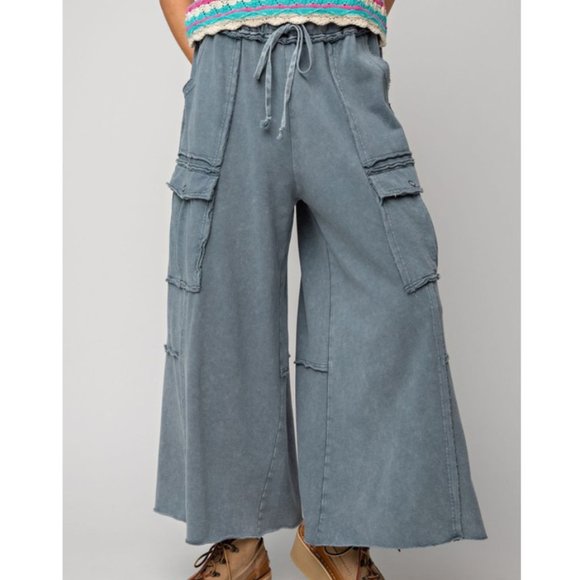 Easel Plus Size Faded Navy Utility Mineral Washed Cargo Pants - Picture 4 of 4